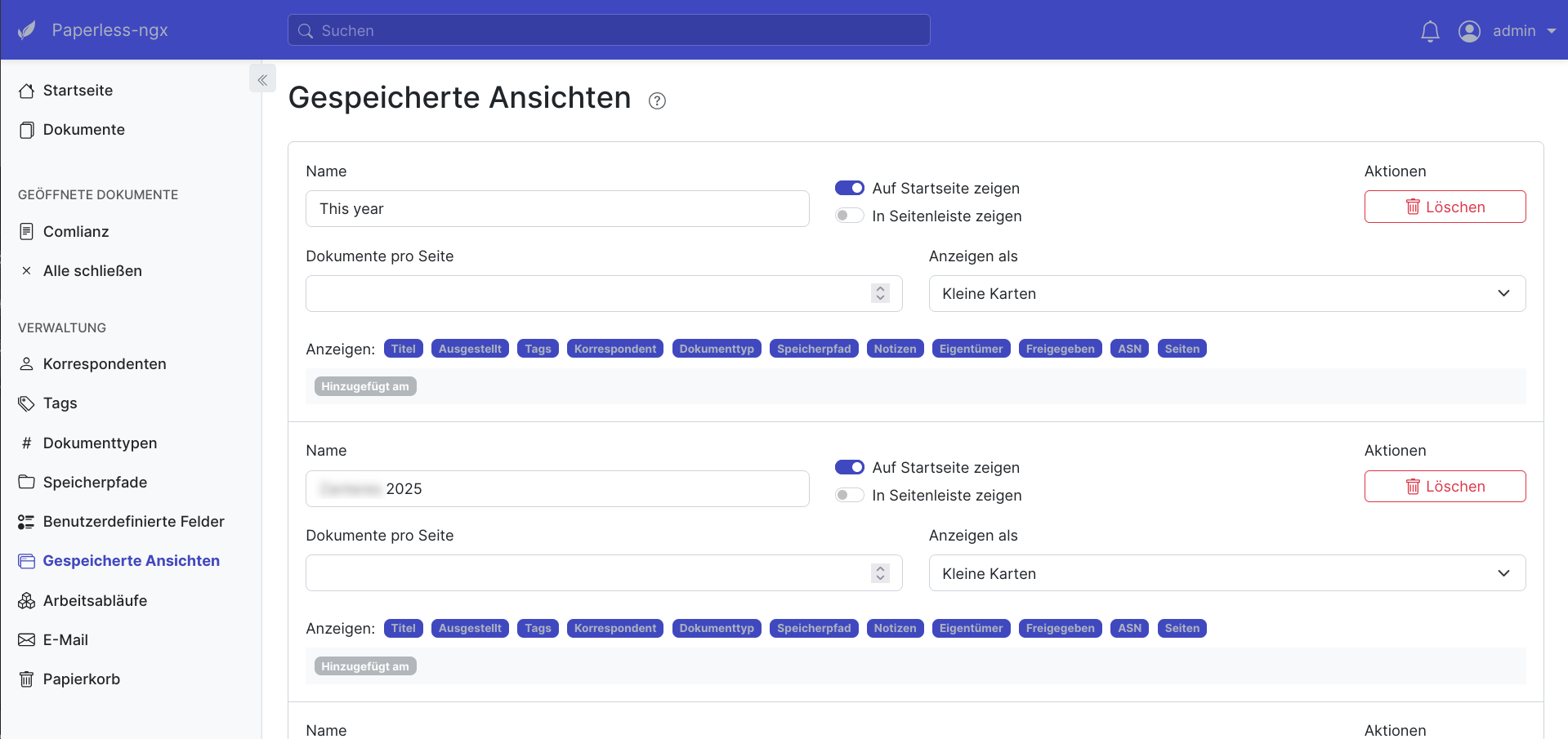 Paperless-ngx – Ansichten