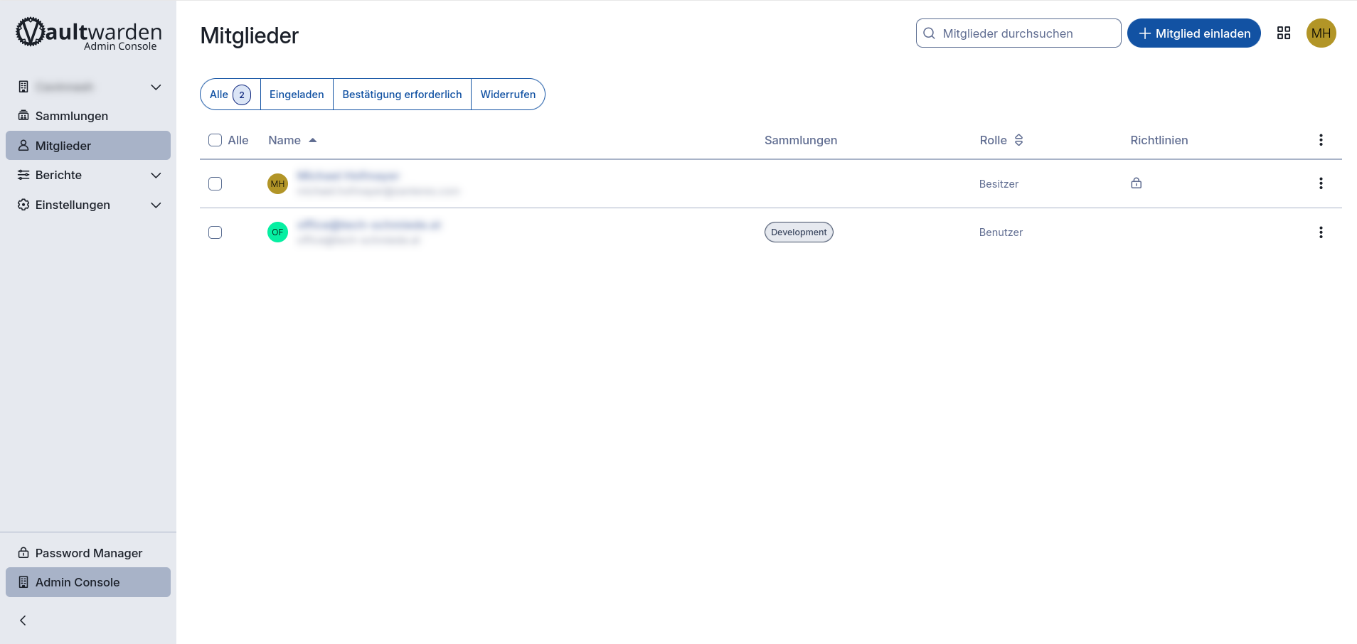 Vaultwarden – Mitglieder