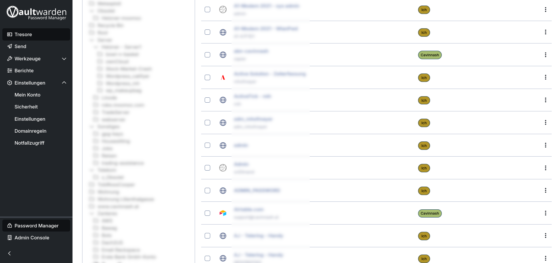 Vaultwarden – Tresore